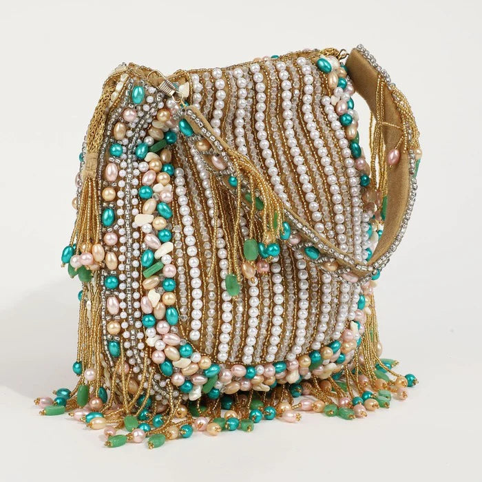 Designer Green beads Embroidery Potli