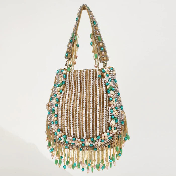 Designer Green beads Embroidery Potli