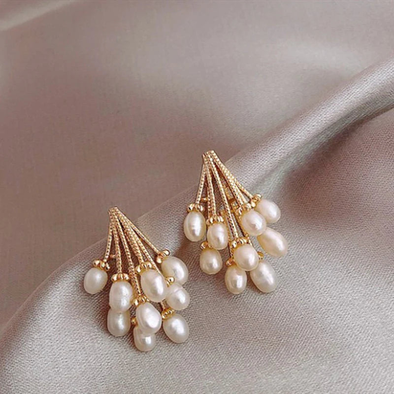 Golden Cascade Pearl Earrings