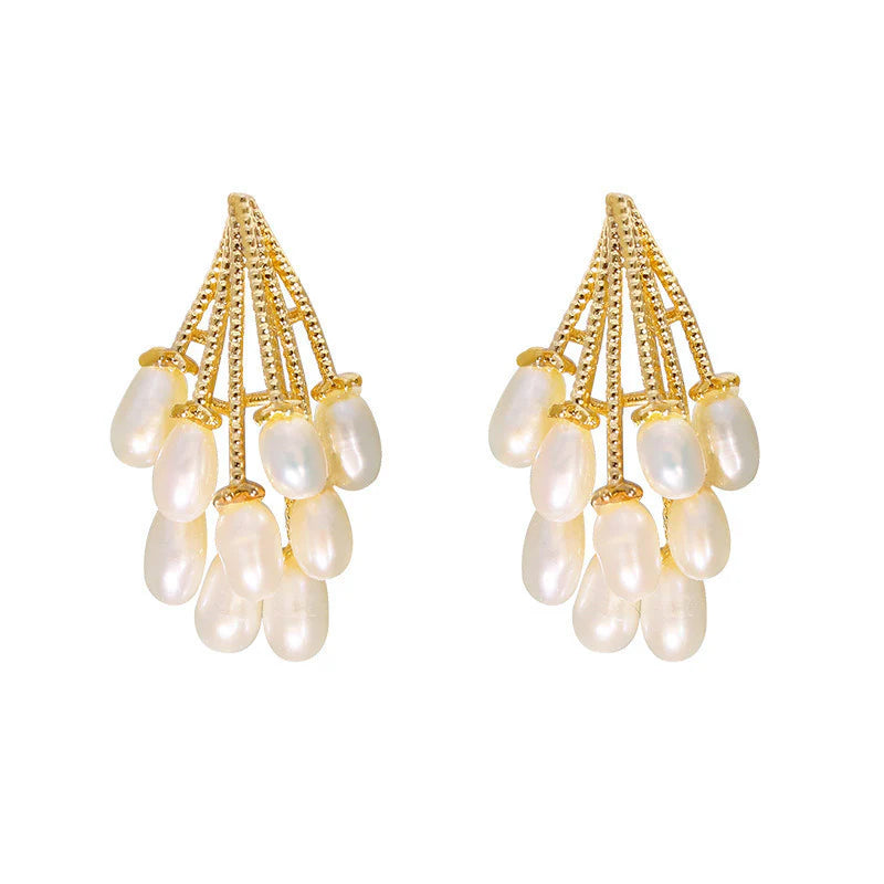 Golden Cascade Pearl Earrings
