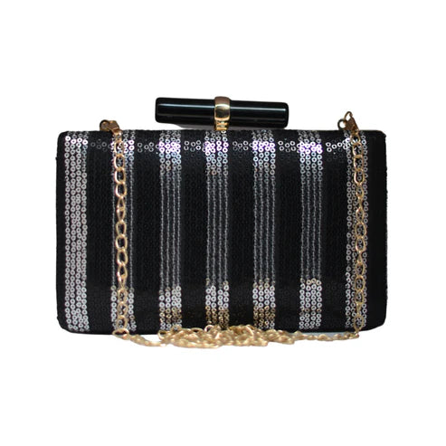Black and Silver Sequins Fabric Party Clutch