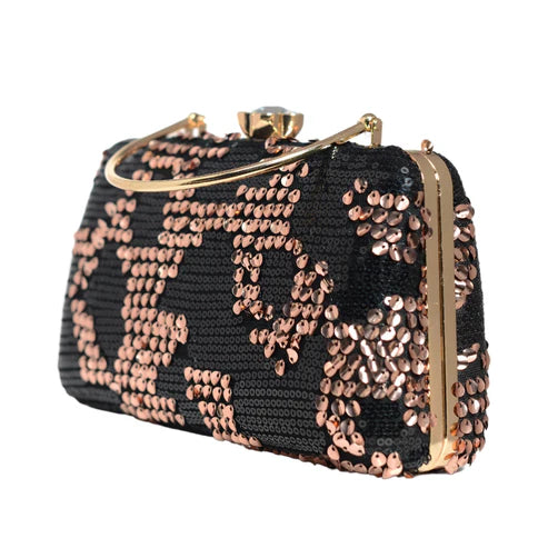 Black And Gold Sequins Party Clutch