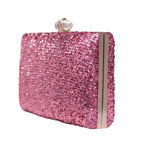 Pink Glittering Fabric Party Clutch