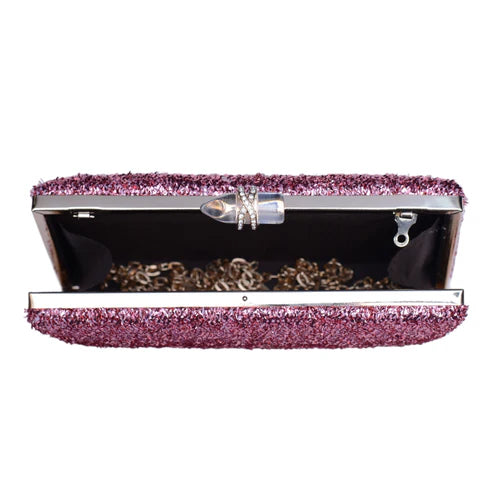 Pink Glittering Fabric Party Clutch