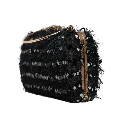 Black Sequins Fabric Party Clutch