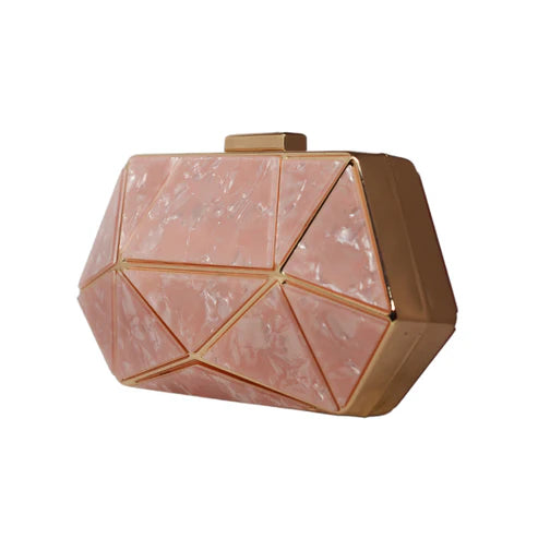 Acrylic MOP Cutout Hexagon Metal Clutch