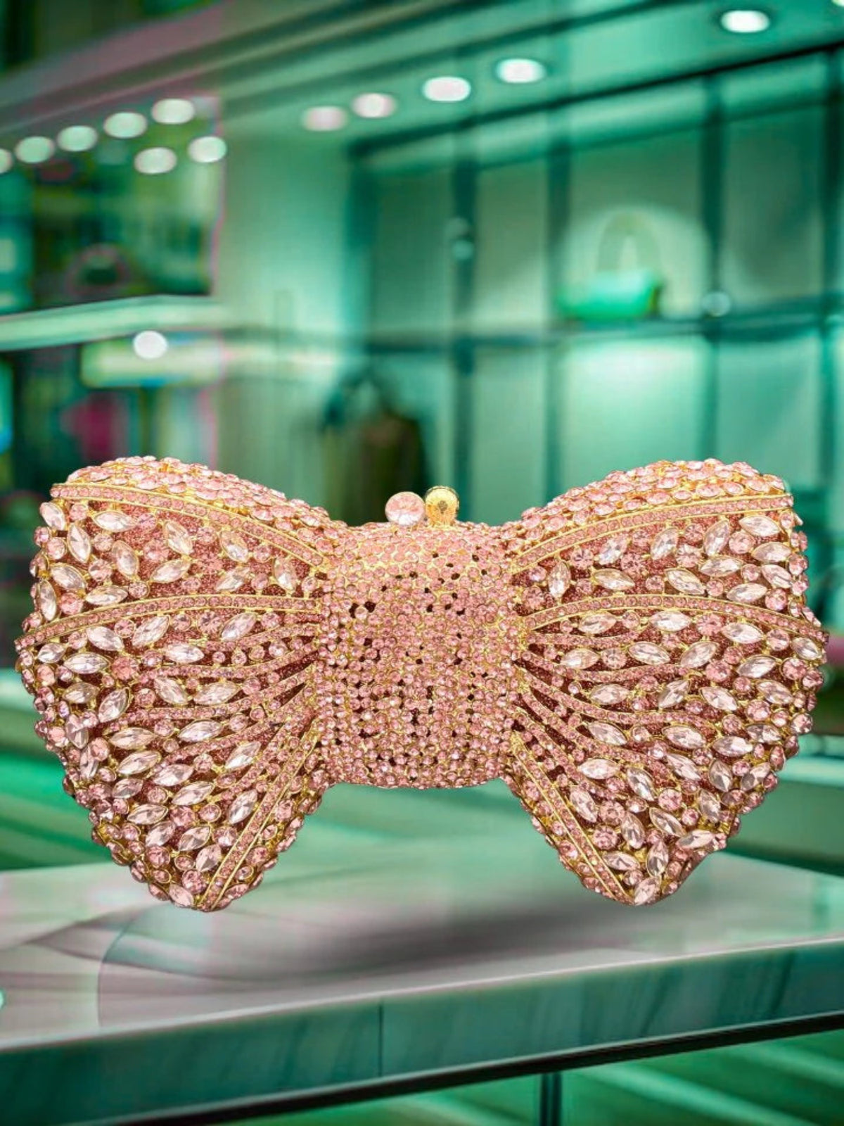 Rose Gold Crystal Bow Clutch