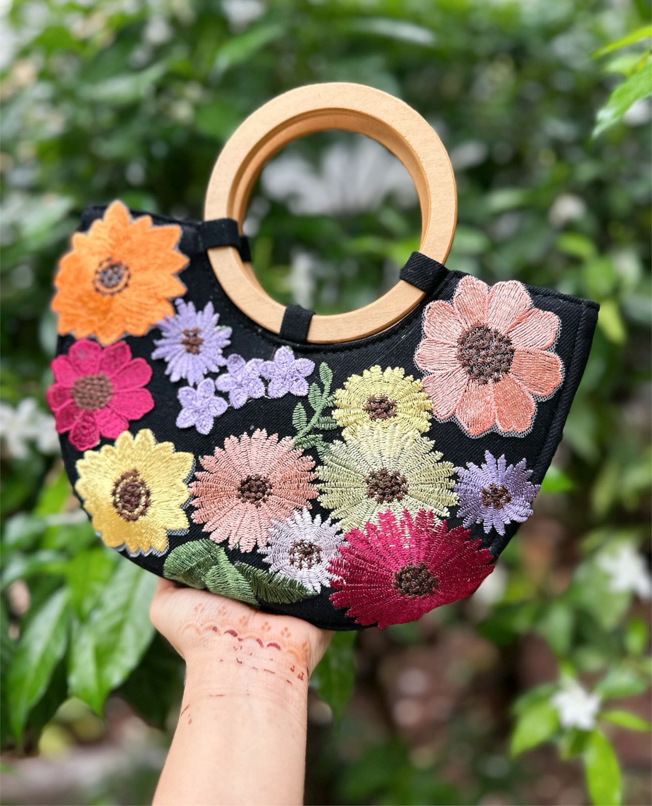 Midnight Bloom Denim Clutch