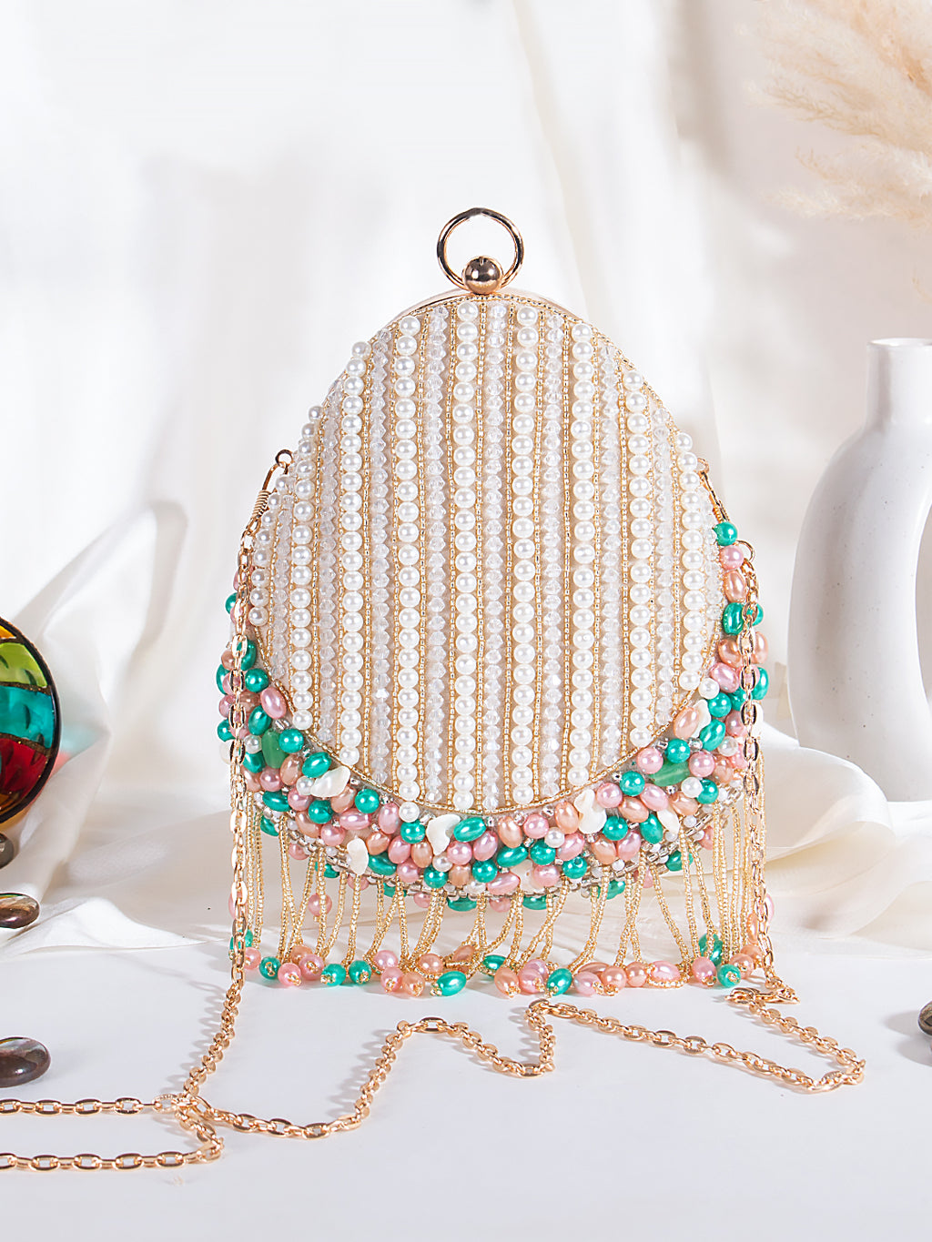 Embellished Evening Almond Clutch