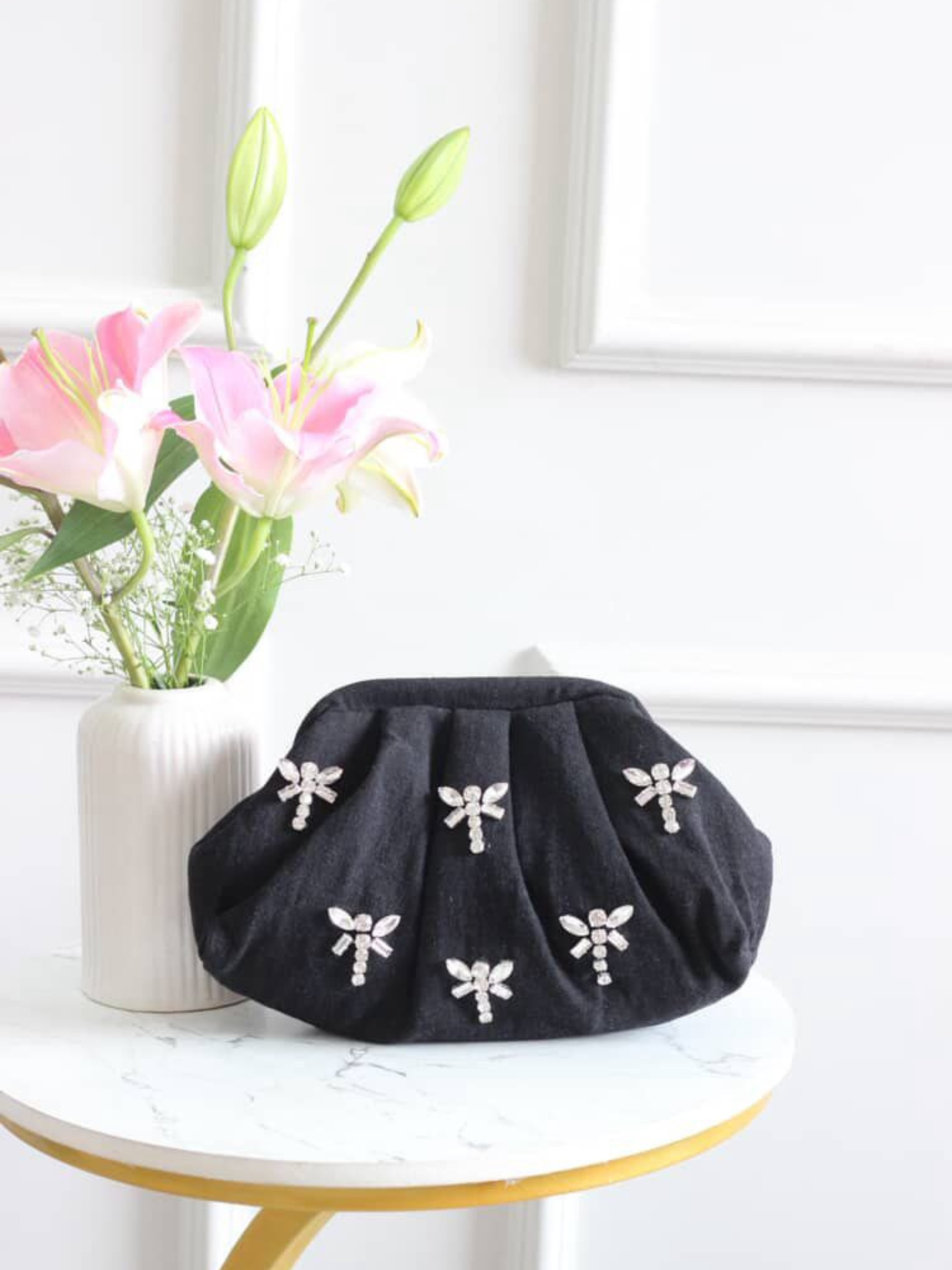 Denim Dusk Crystal Wing Clutch