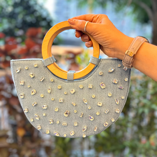 Sky Sparkle Denim Clutch