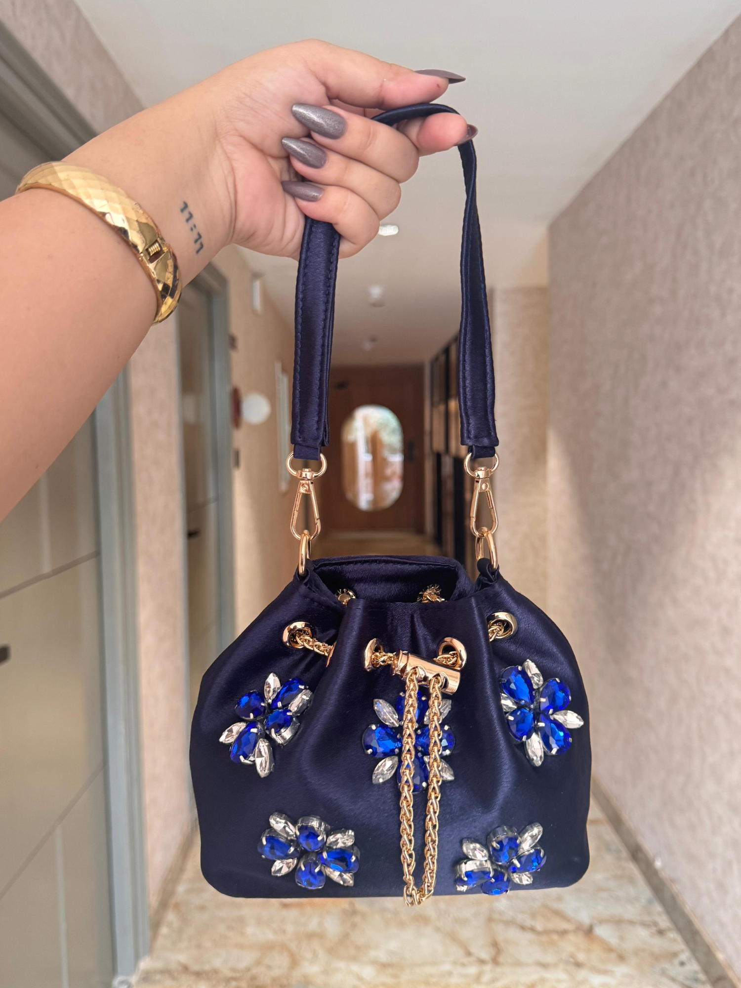 Crystal Bloom Satin Bucket Bag (8 Colors)