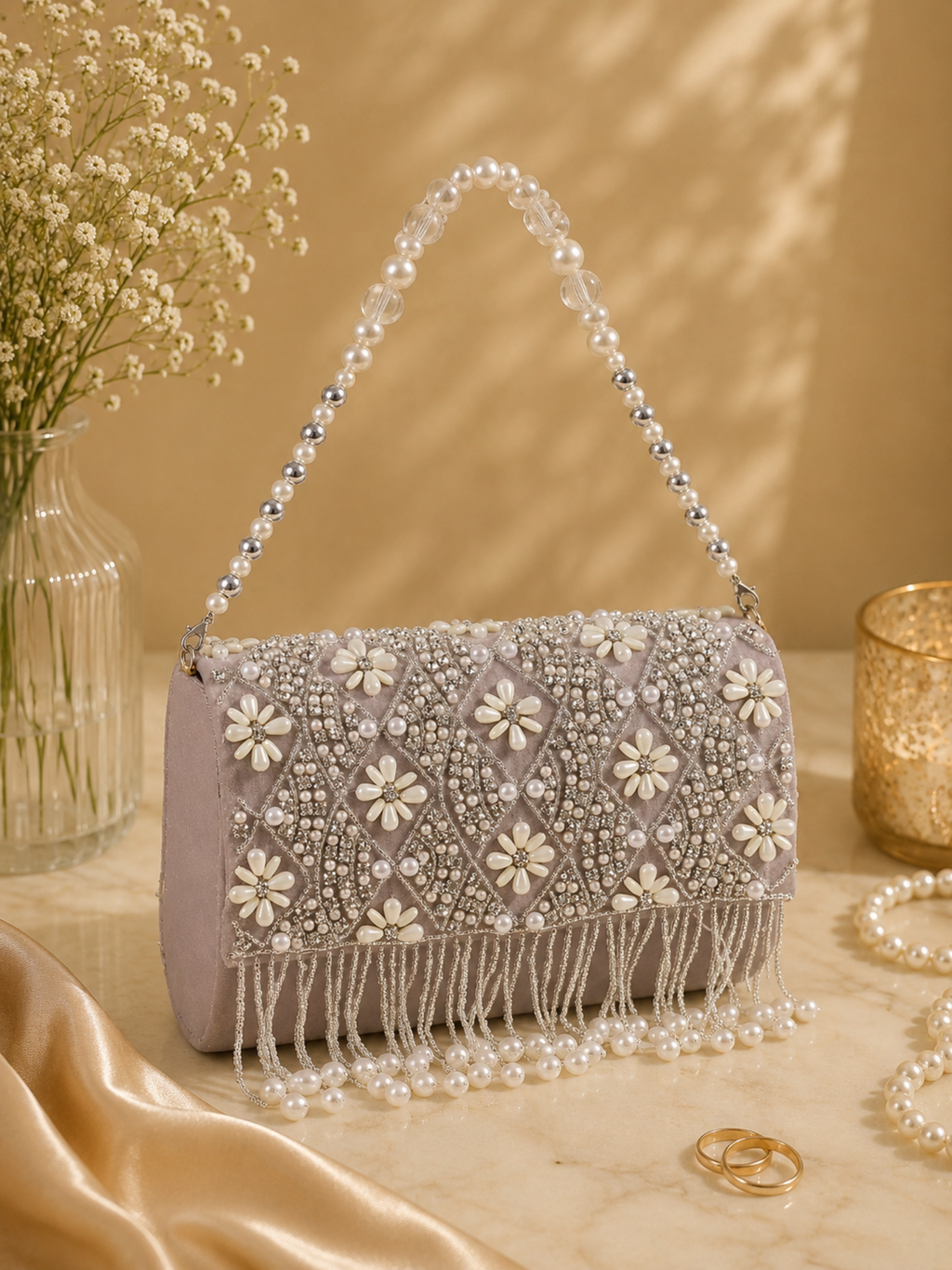 Pearl Garland Flap Clutch