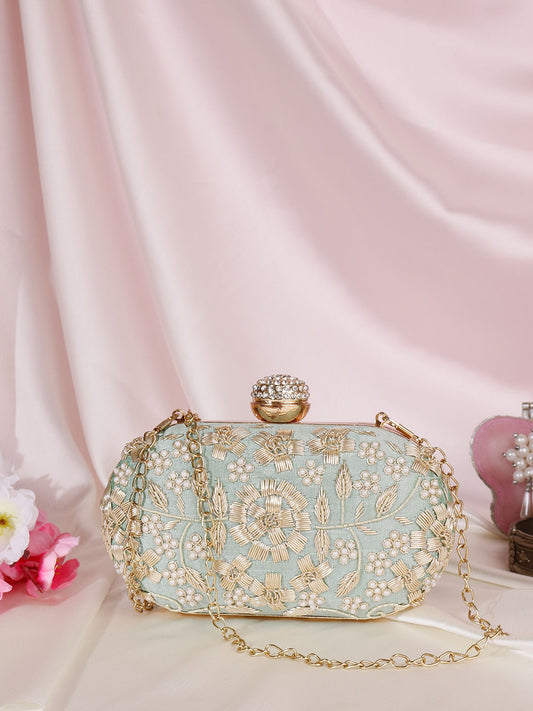 Jaipur Jewel Oval dabka Embroidery clutch