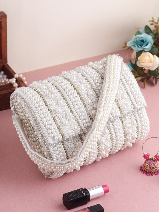 Designer Pearl Flap Clutch