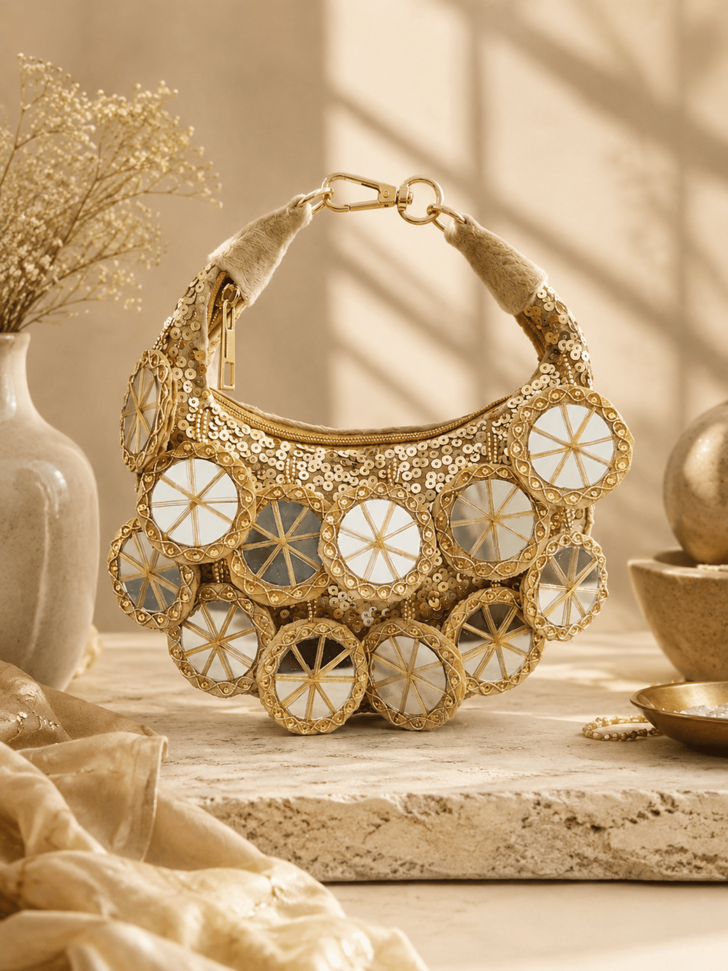 Celestial Mirror Embellished Handbag