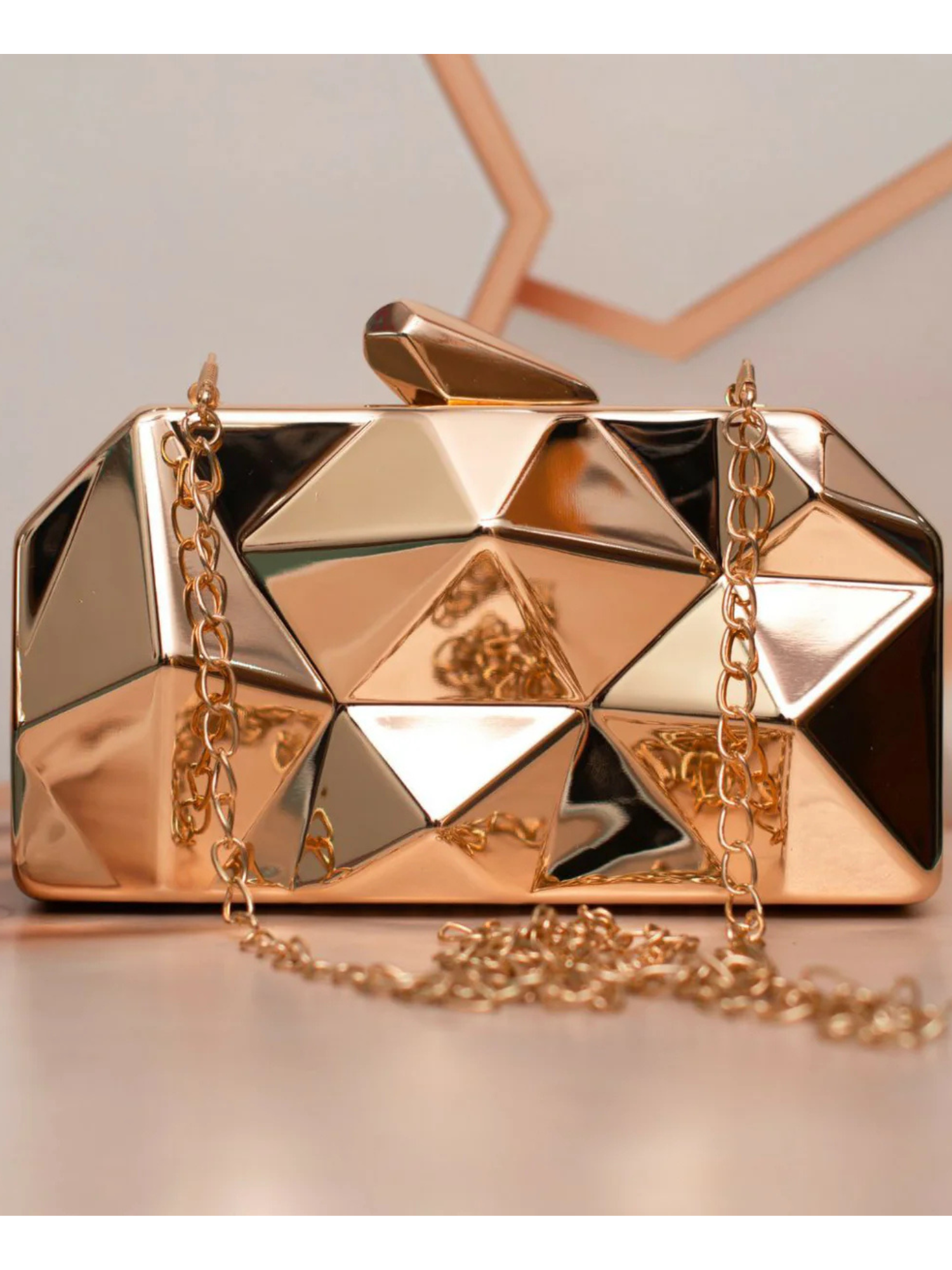 Metallic Hexagon Metal Clutch