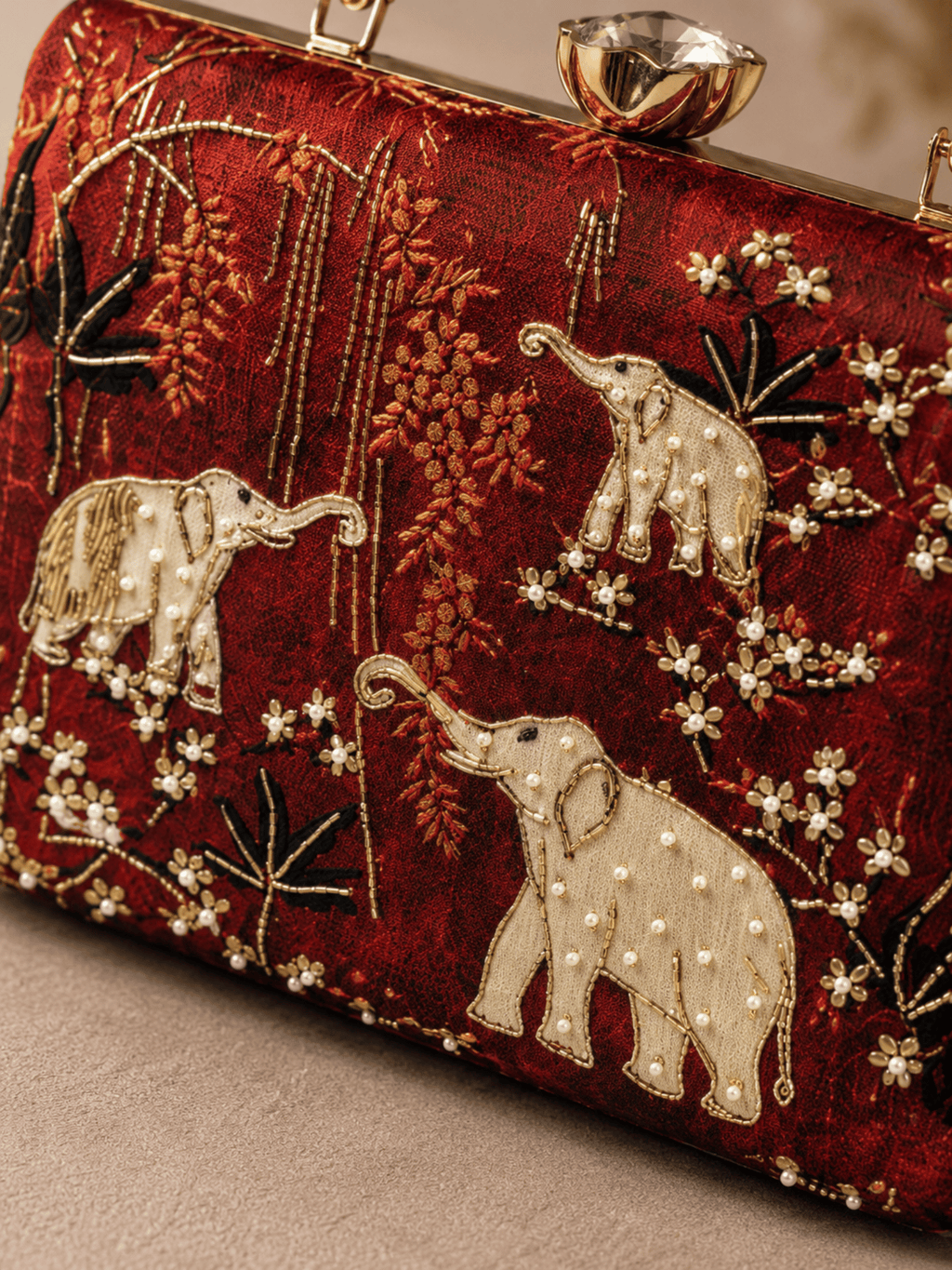 Royal Elephant Embroidered Box Clutch
