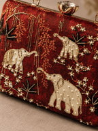 Royal Elephant Embroidered Box Clutch