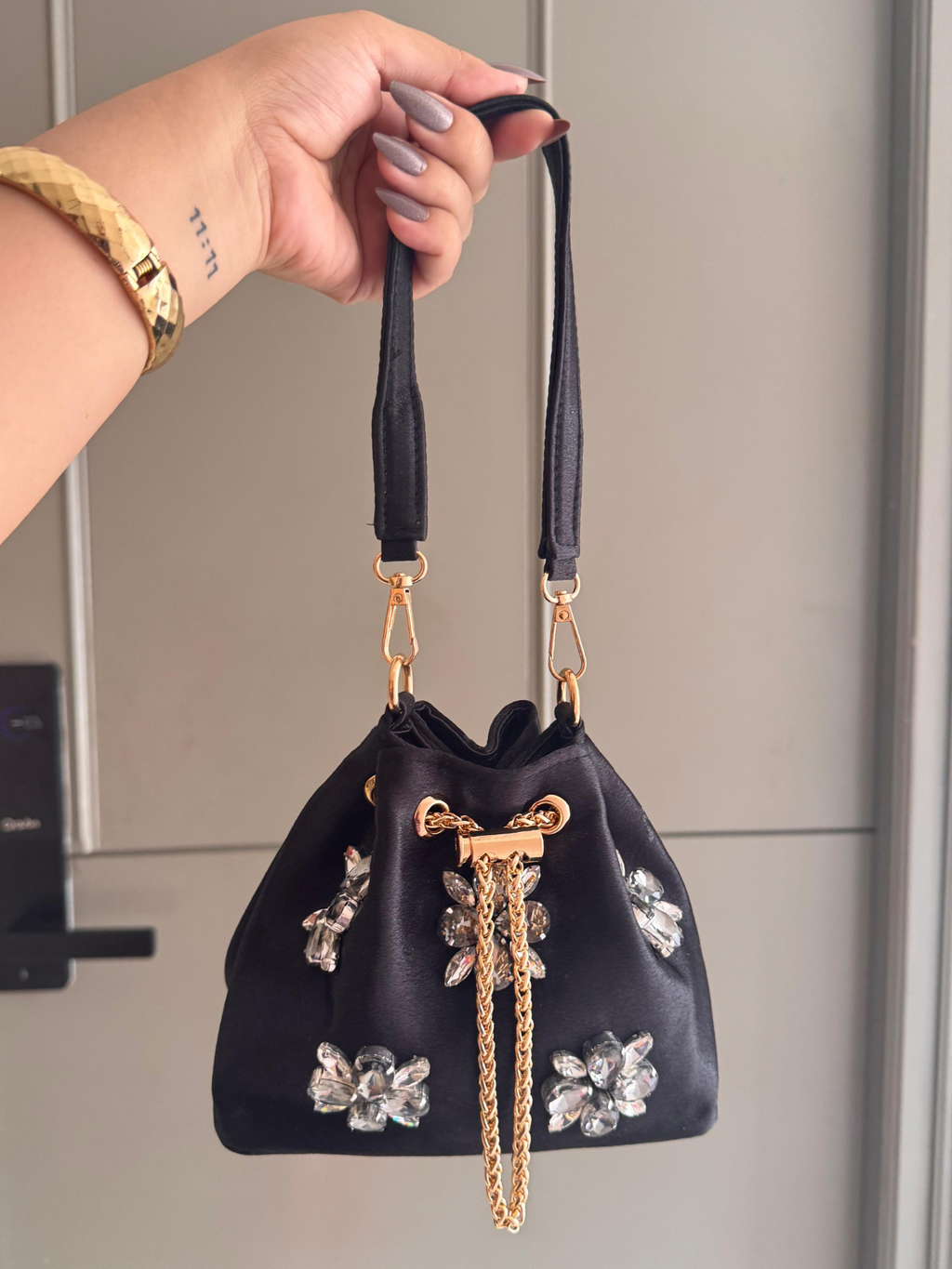 Crystal Bloom Satin Bucket Bag (8 Colors)