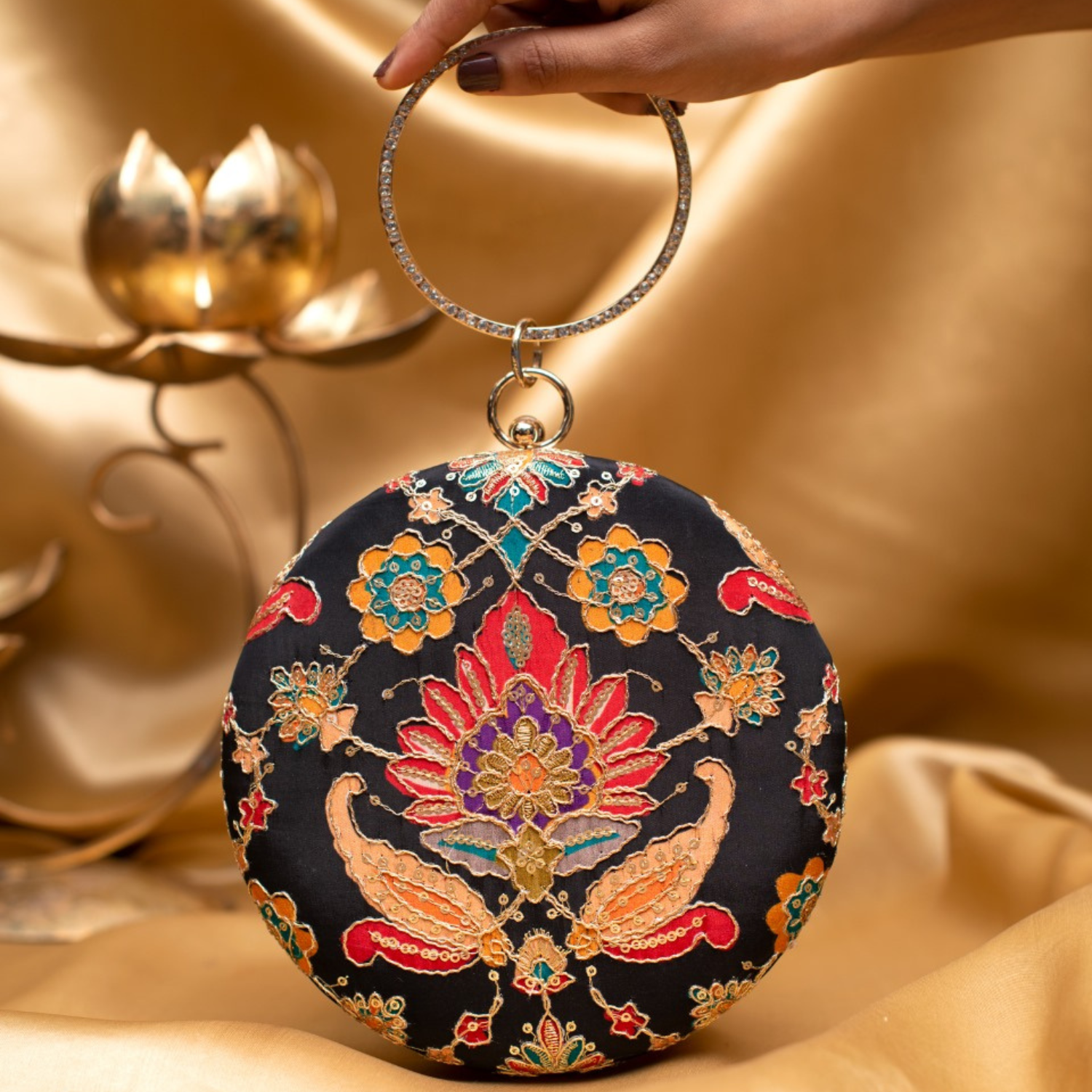 Moonlit Bloom Embroidered Ethnic Clutches