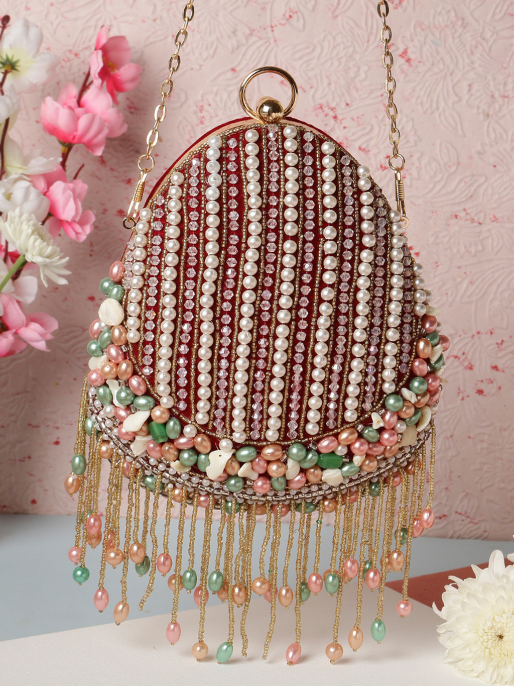 Embellished Evening Almond Clutch