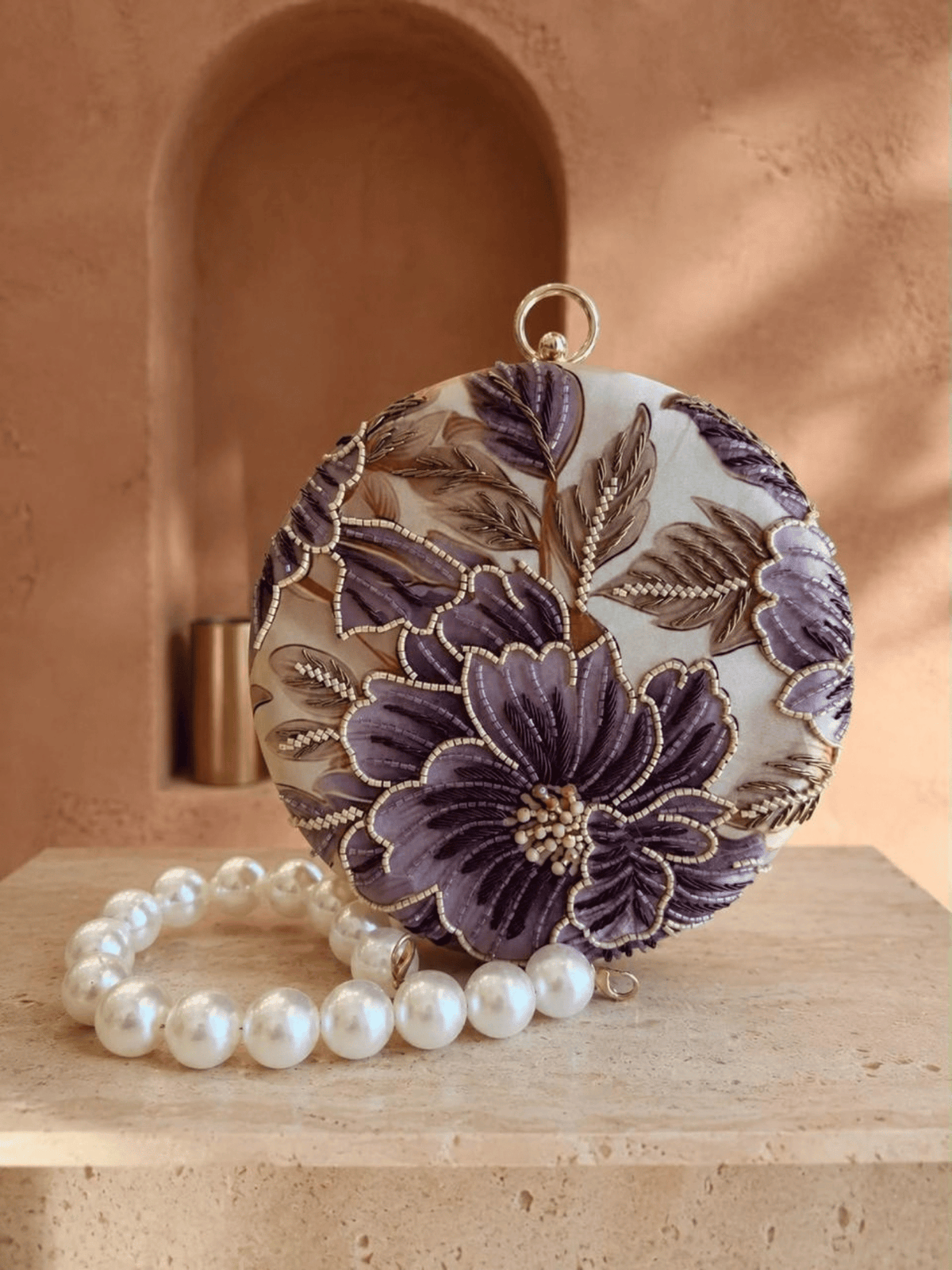 Flora Pearl Round Clutch