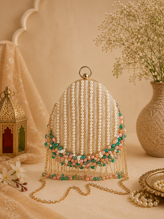 Embellished Evening Almond Clutch