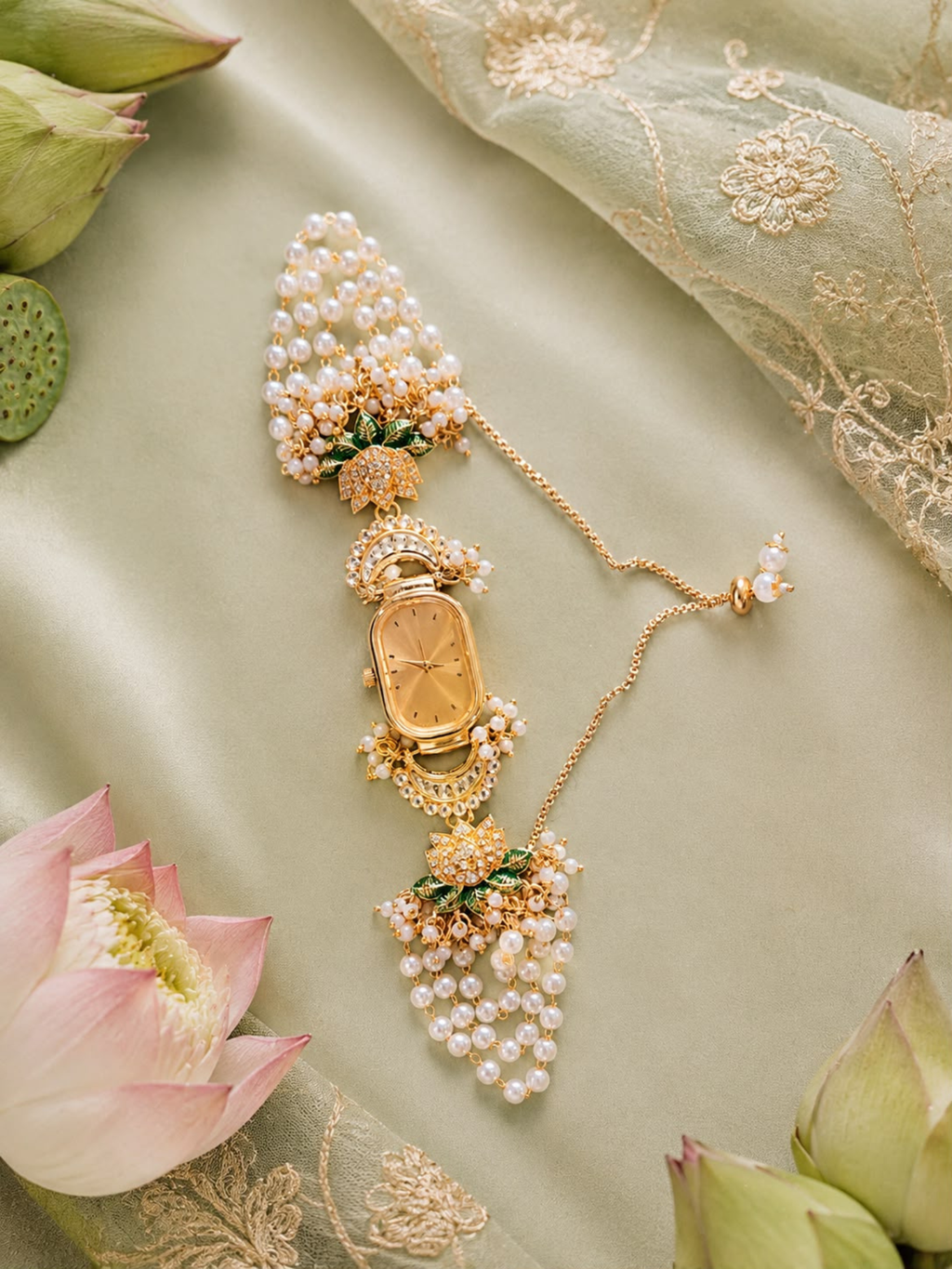 Emerald Lotus Pearl Jhaalar Watch