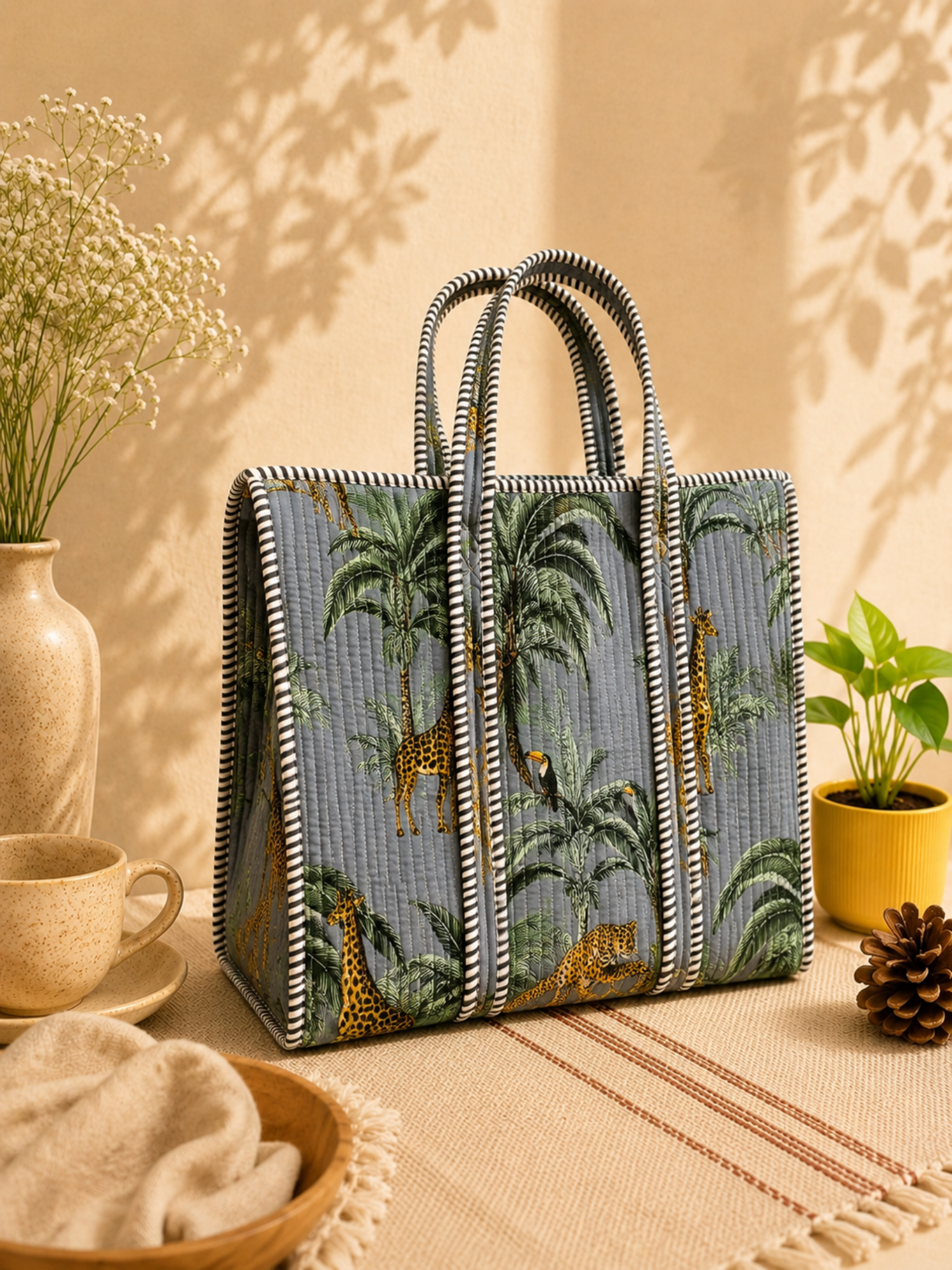 Palm Safari Quilted Tote