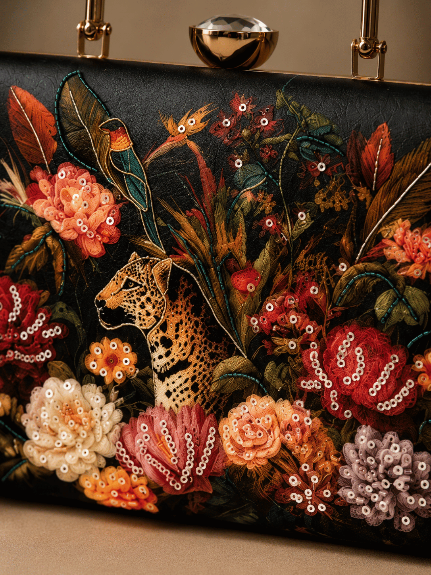 Wild Bloom Embroidered Box Clutch