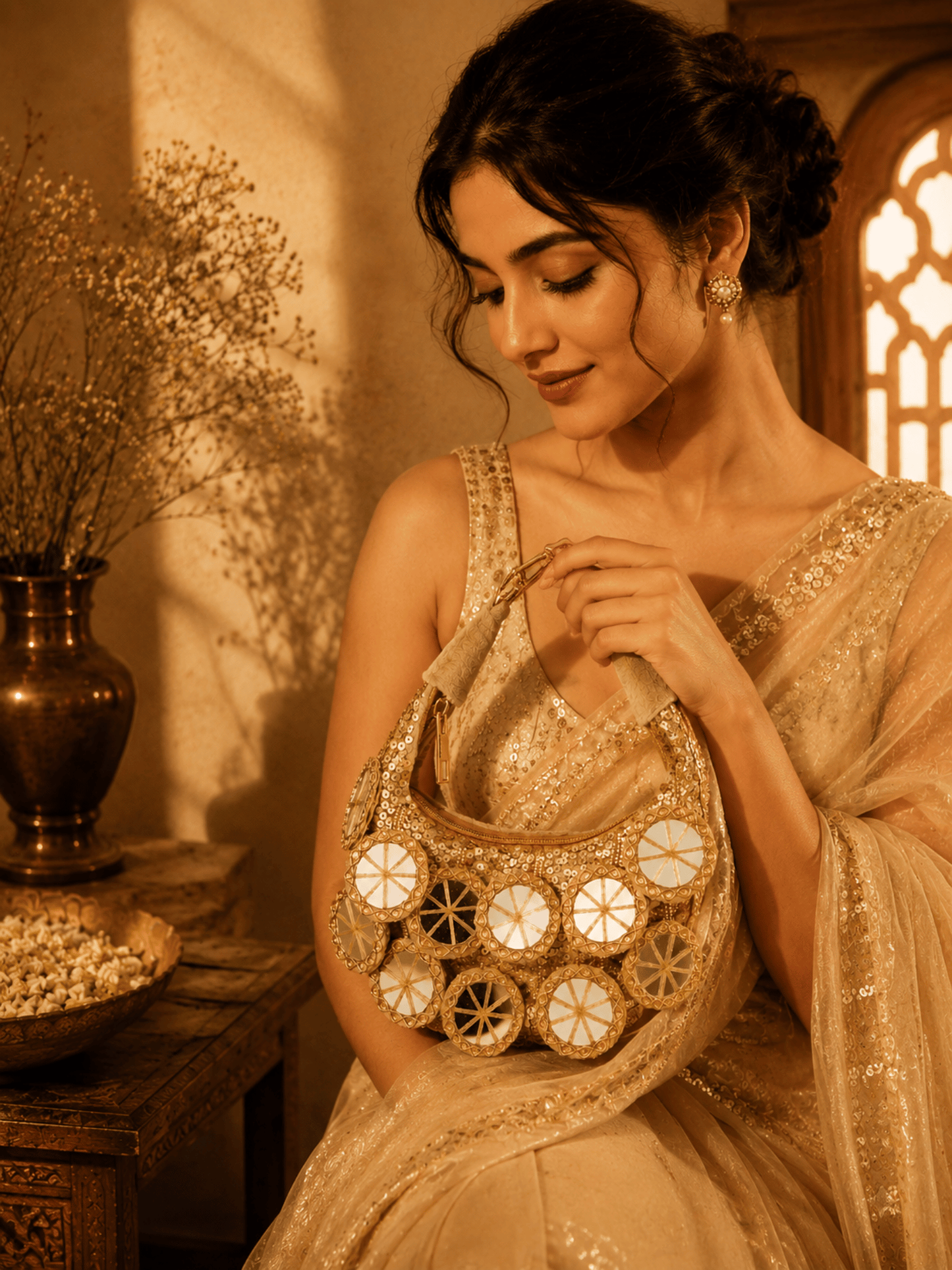 Celestial Mirror Embellished Handbag