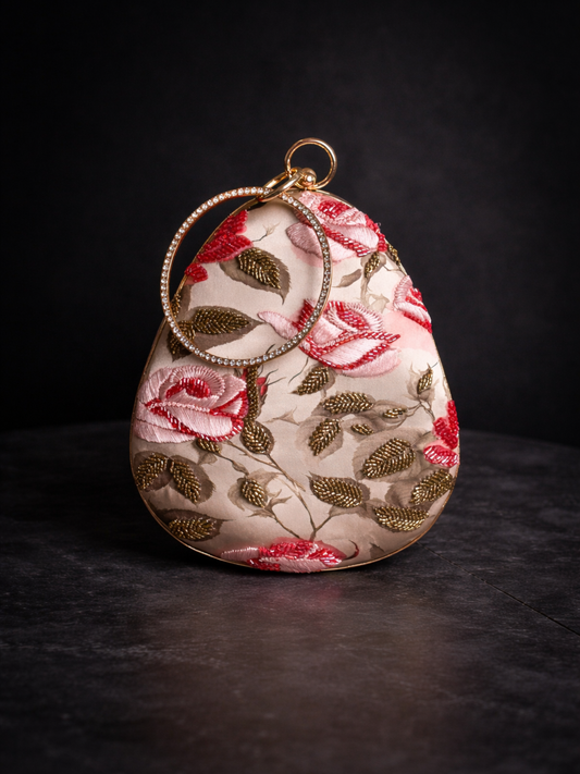 Floral Cascade Embroidered Clutch