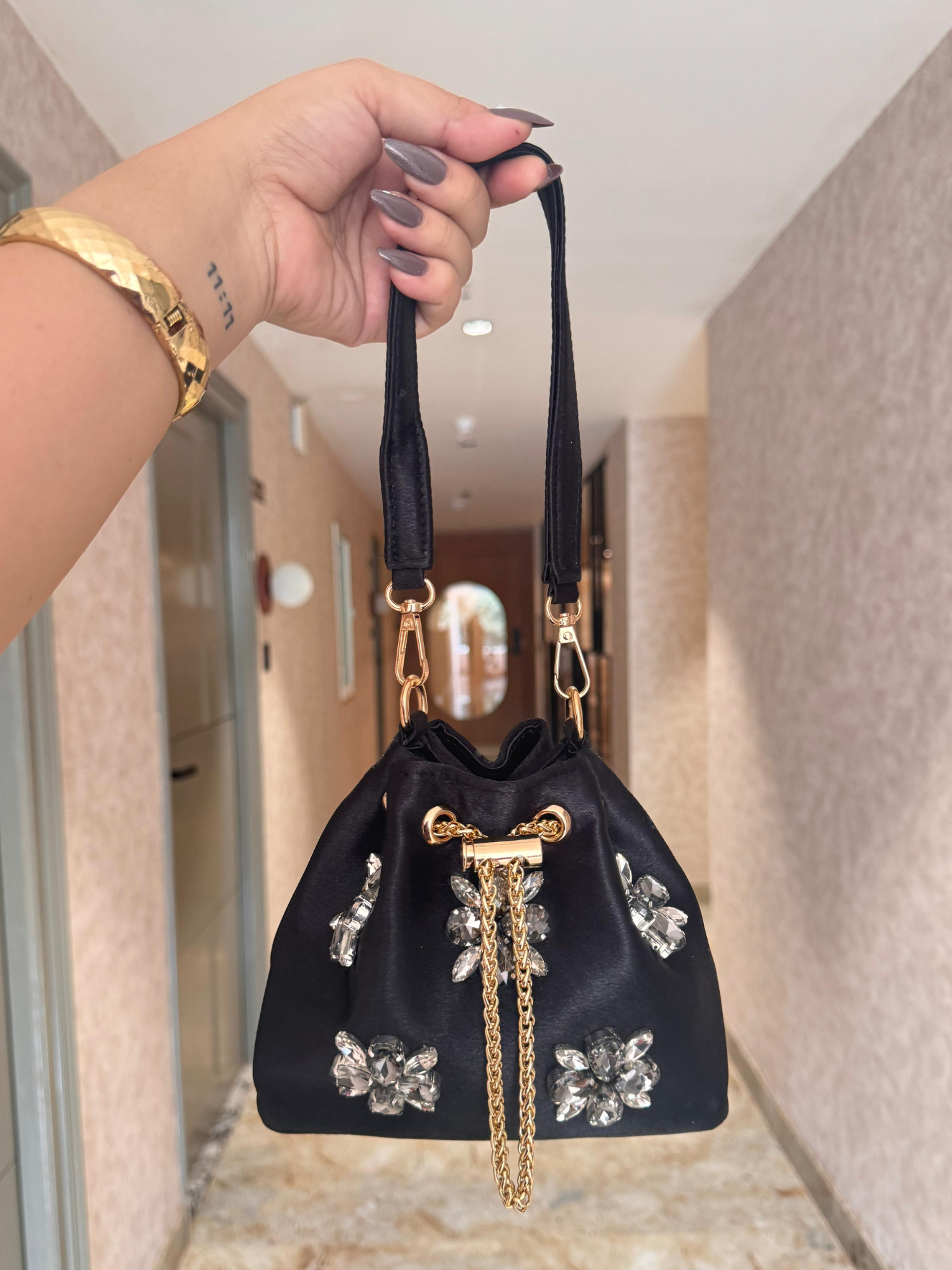 Crystal Bloom Satin Bucket Bag (8 Colors)