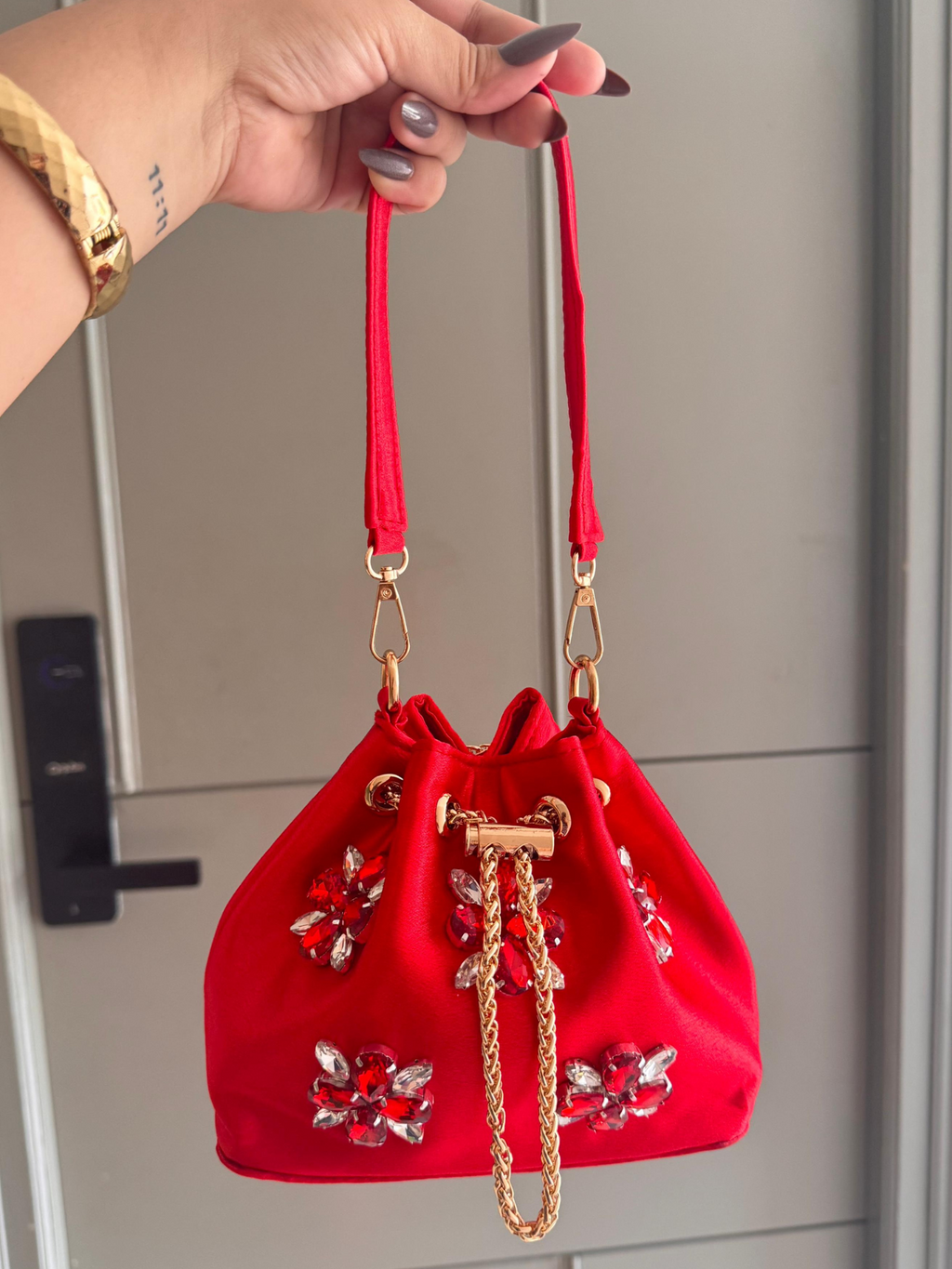 Crystal Bloom Satin Bucket Bag (8 Colors)