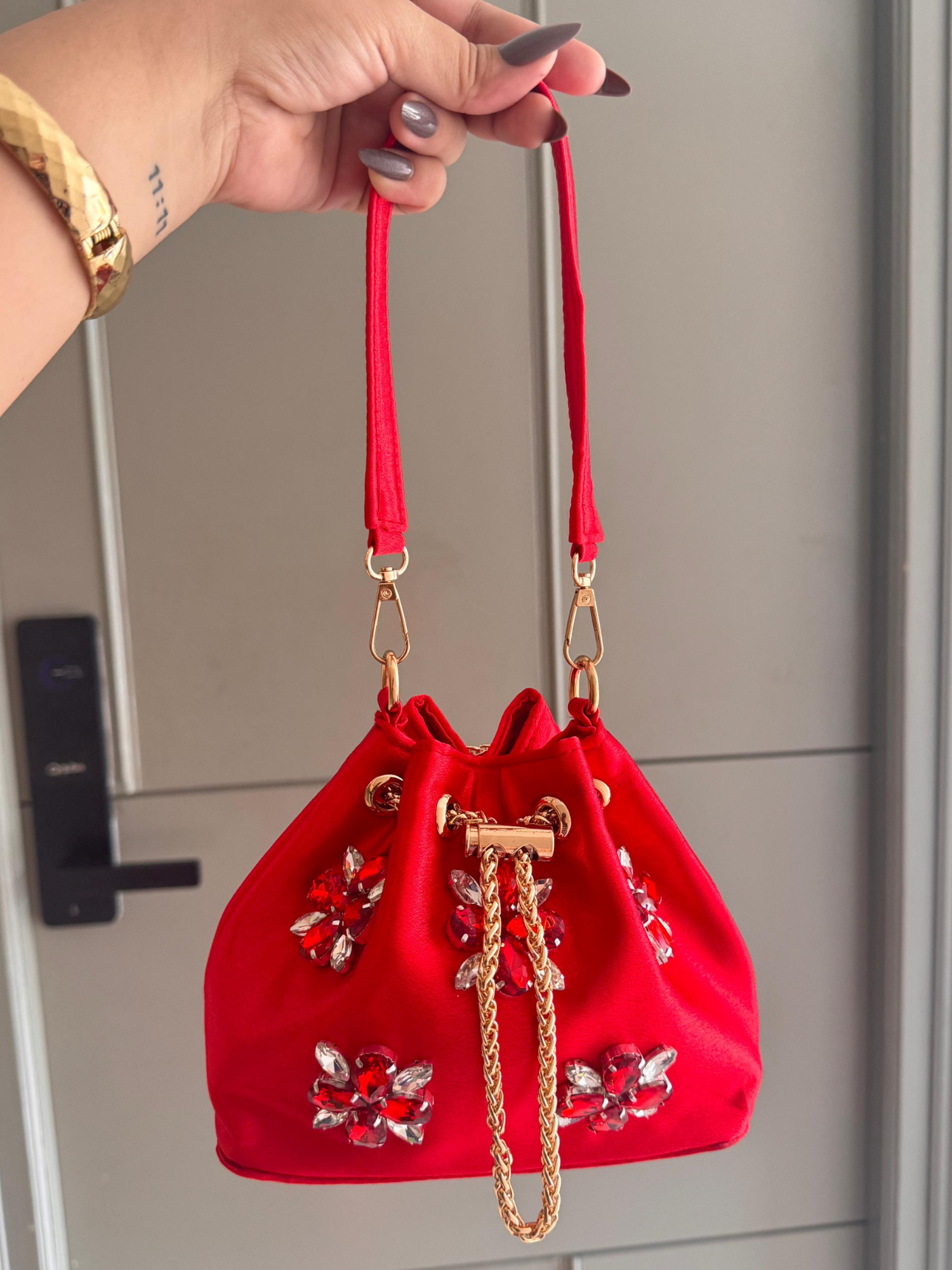 Crystal Bloom Satin Bucket Bag (8 Colors)