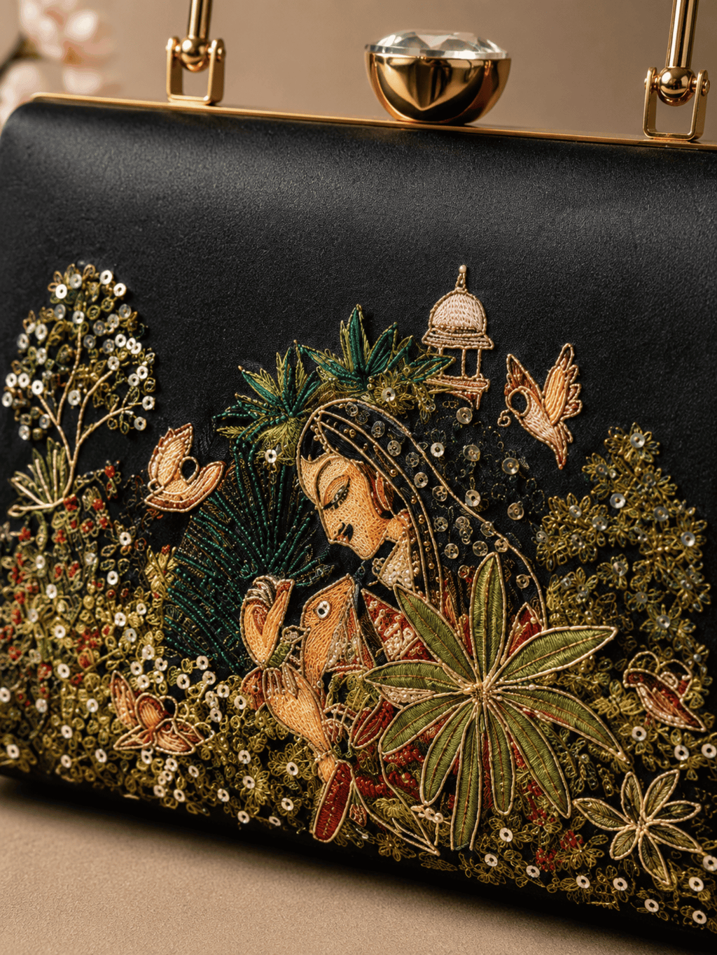 Midnight Muse Embroidered Box Clutch