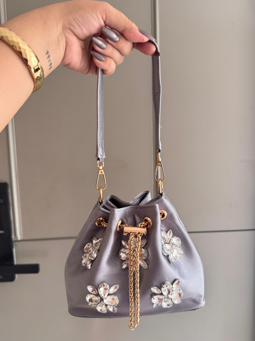 Crystal Bloom Satin Bucket Bag (8 Colors)