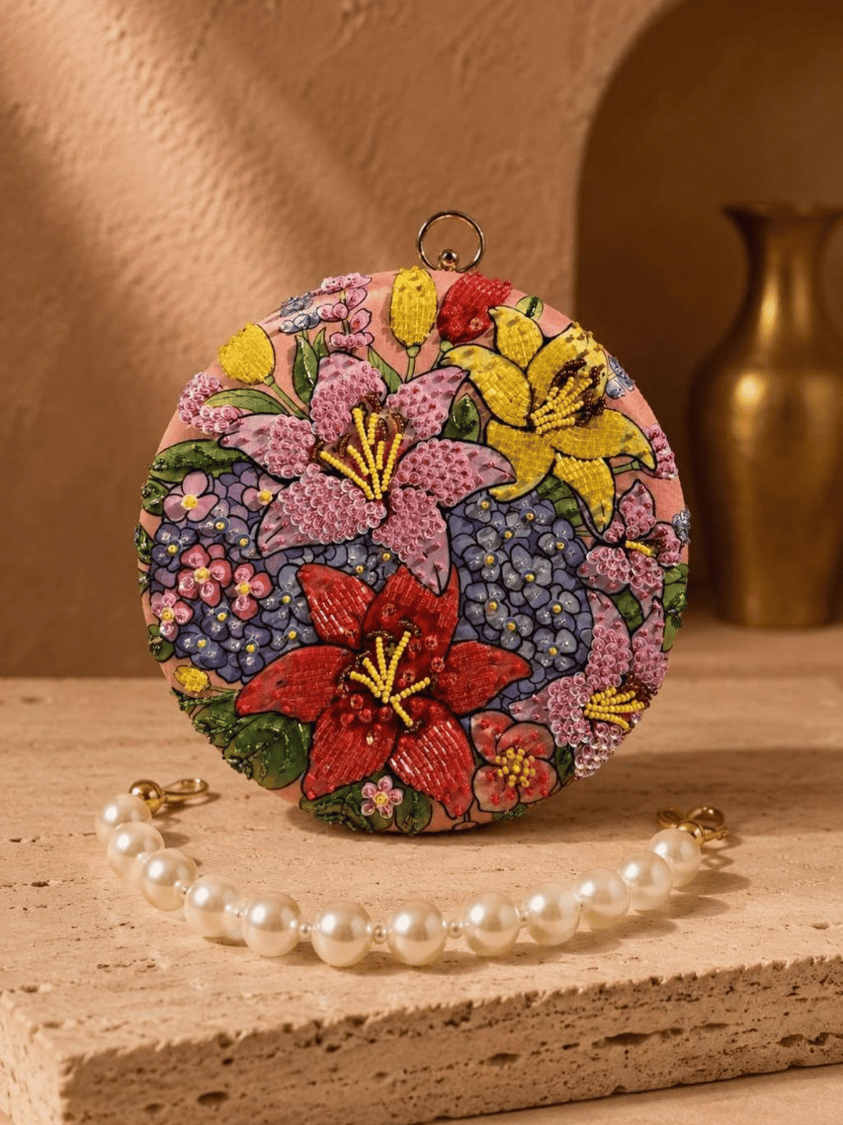 Flora Pearl Round Clutch