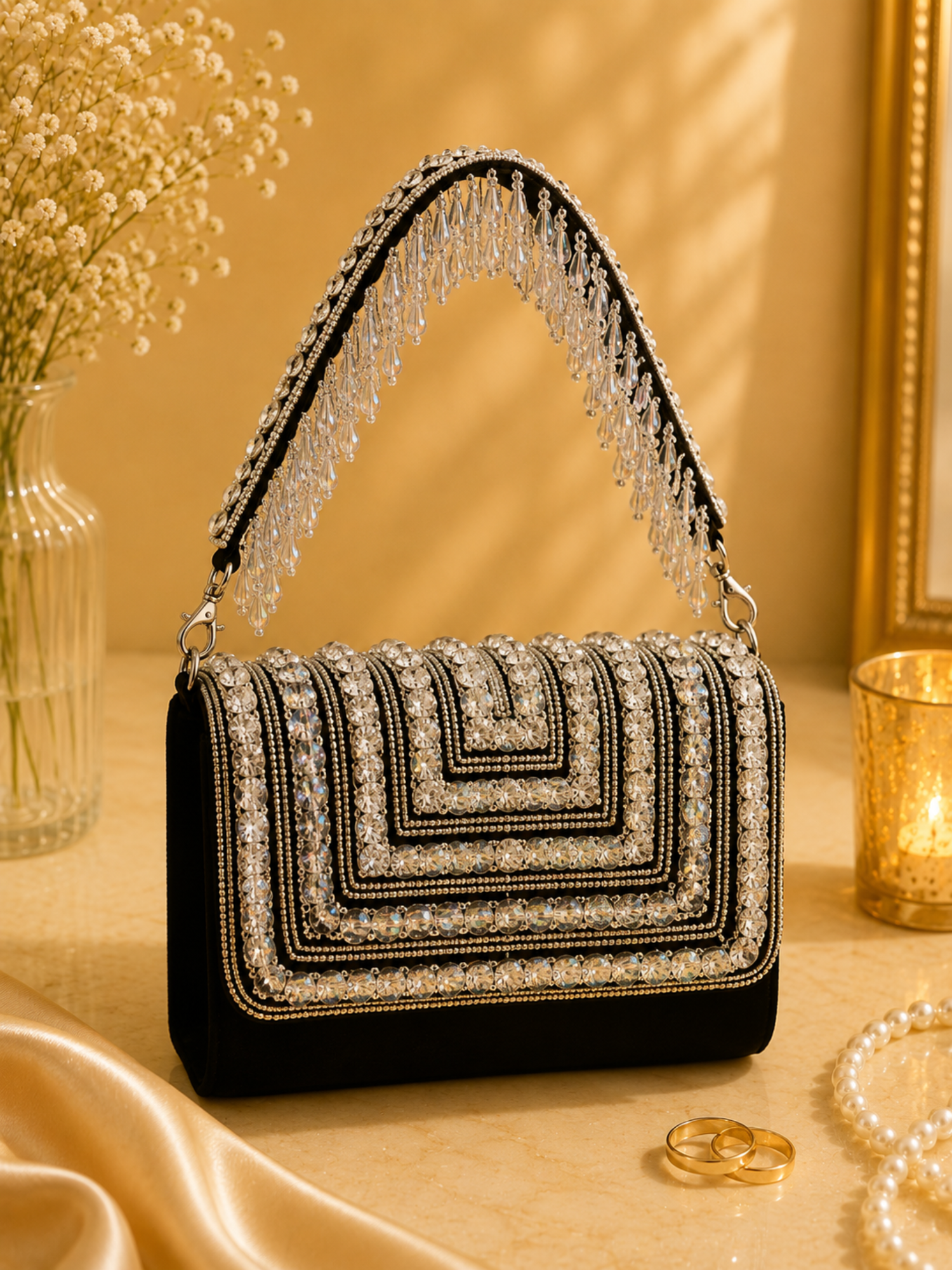 Luxe Drizzle Big Crystal Clutch