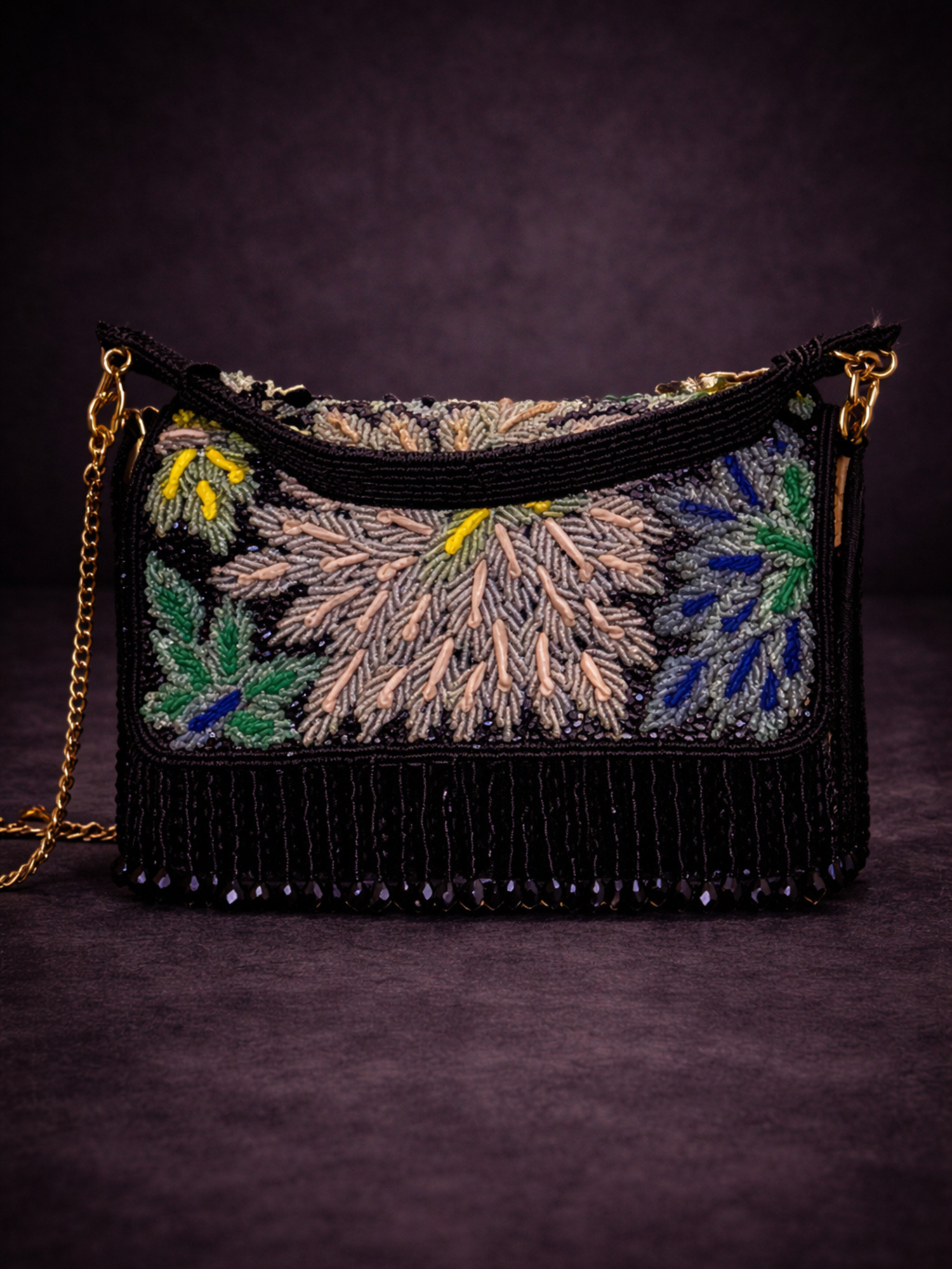 Midnight Garden Beaded Clutch