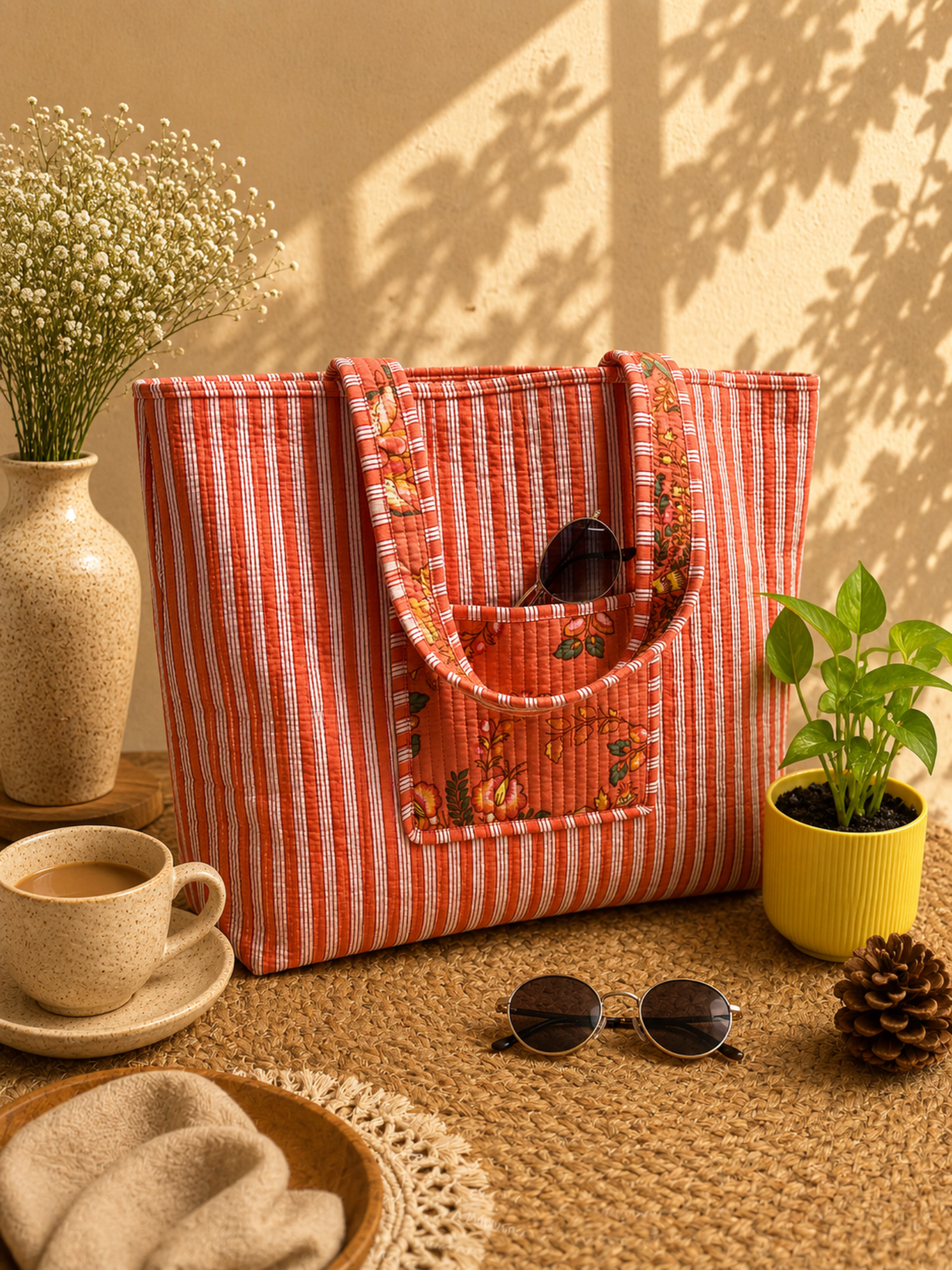 Vintage Blossom Quilted Tote