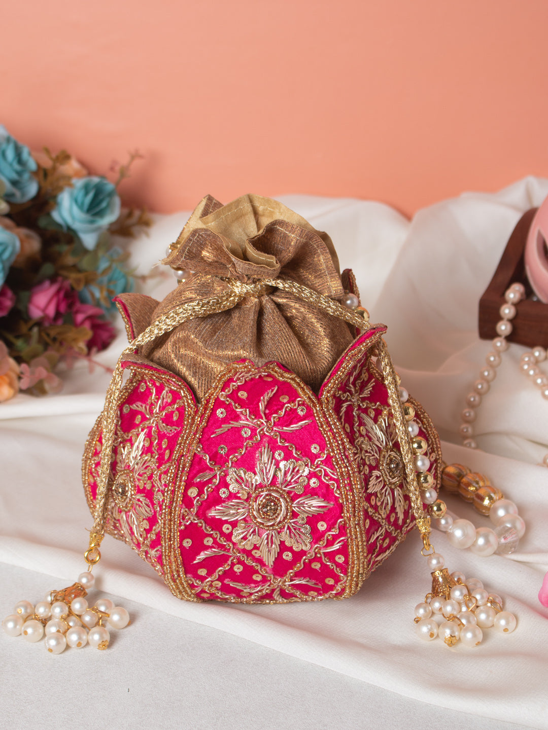 Pink Lotus Potli With Beautiful Design