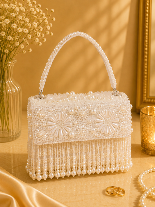 Embellished Pearl Flap Box clutch