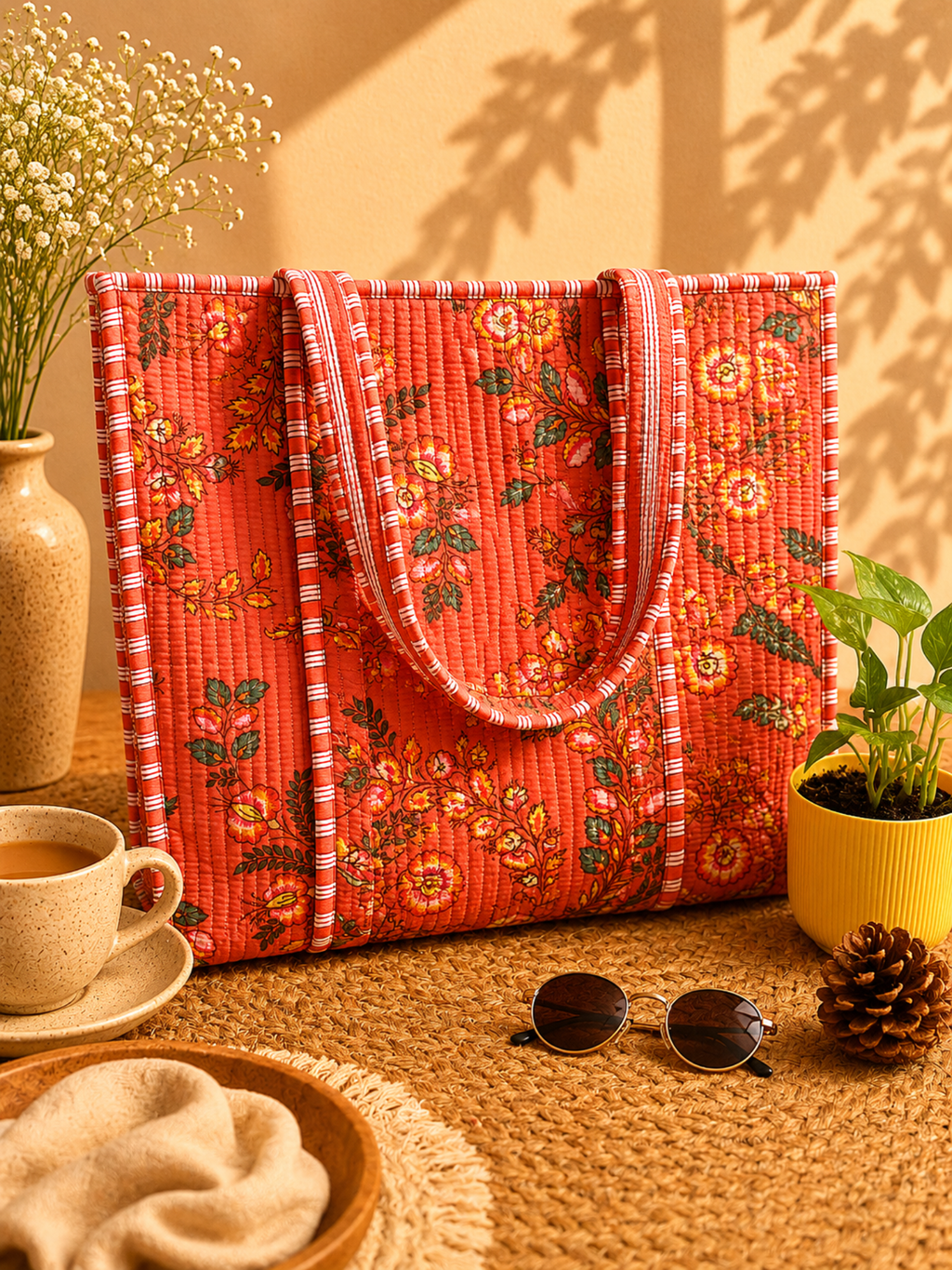 Vintage Blossom Quilted Tote