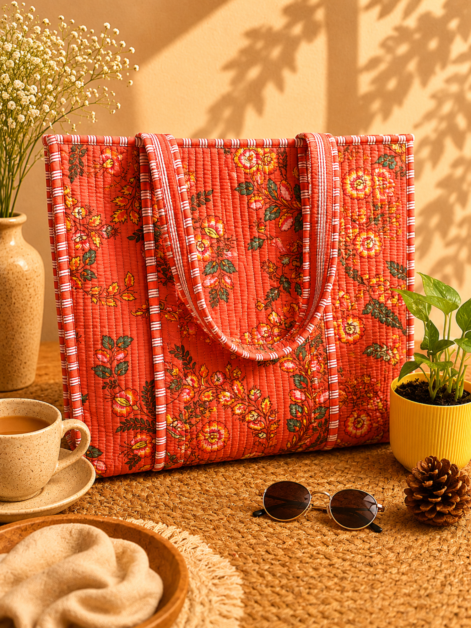 Vintage Blossom Quilted Tote