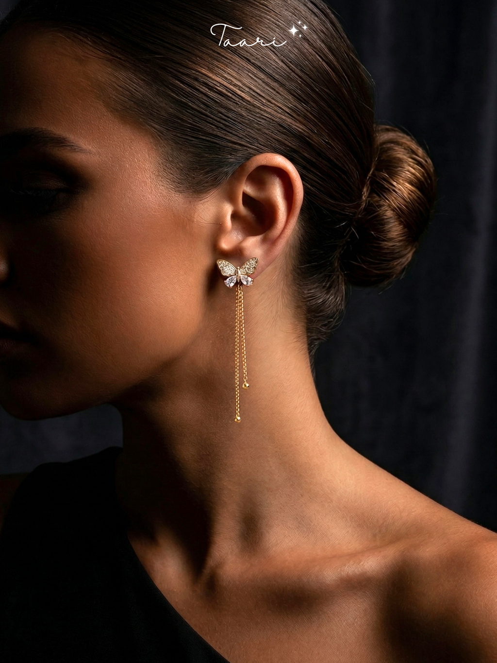 Crystal Butterfly Tassel Earrings