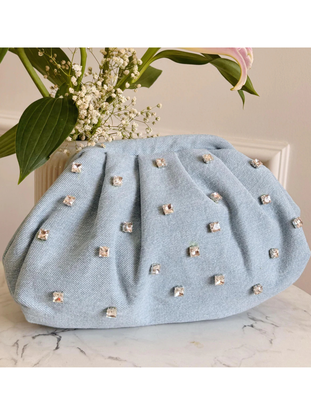 Crystal Mist Denim Clutch