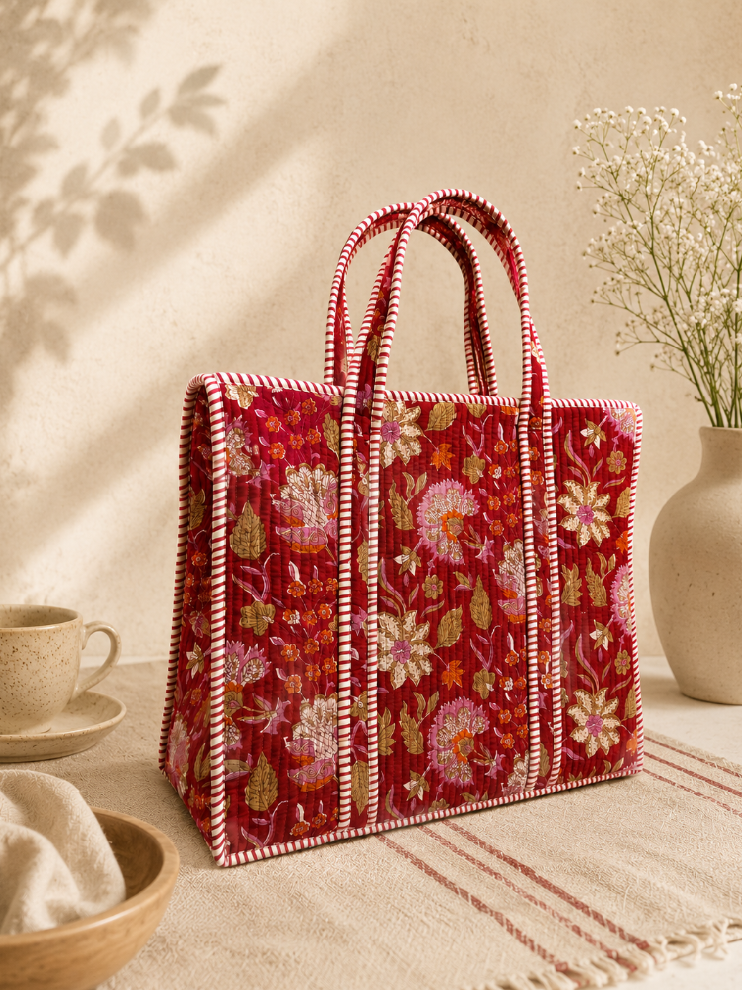 Vintage Floral Quilted Tote