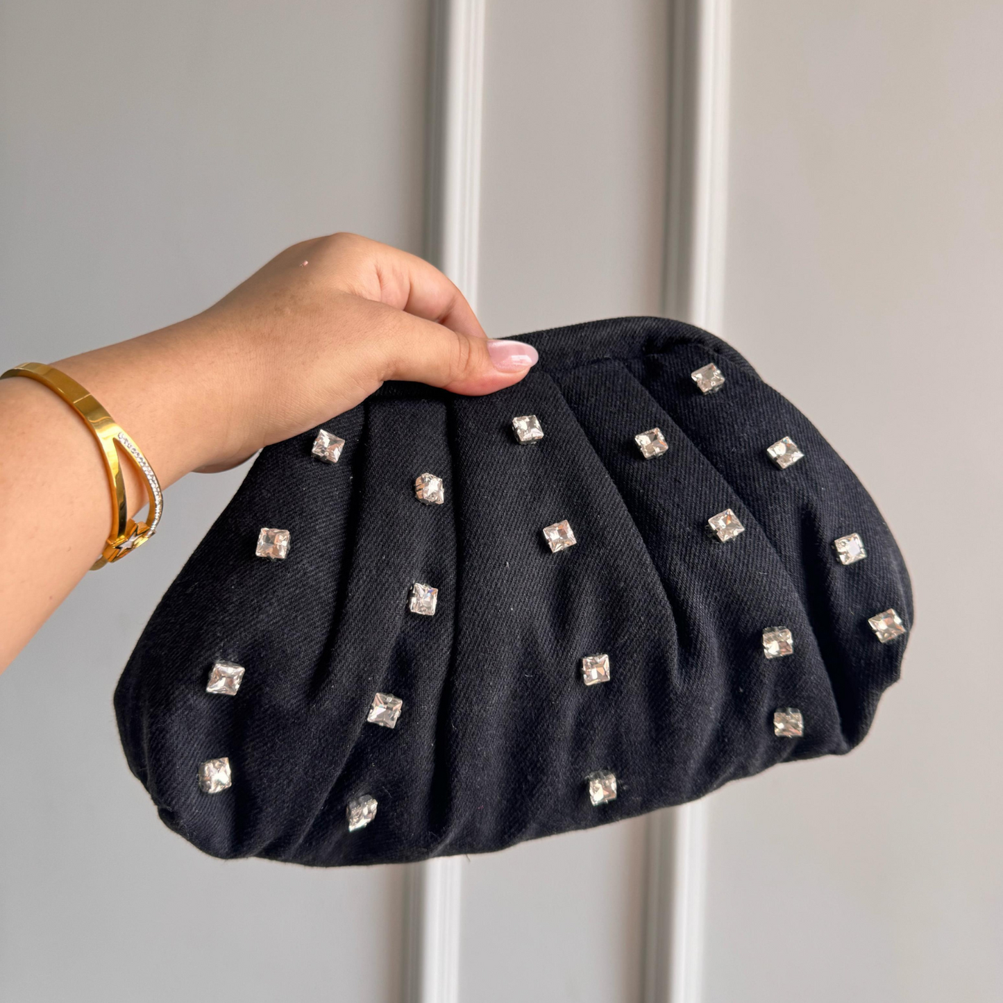 Disco Drape Denim Clutch